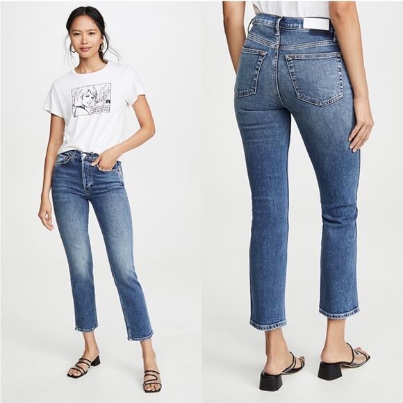 Re/Done Cigarette High Rise Slim Ankle Length Denim Jeans Retro Stone Size 30 - Picture 1 of 12